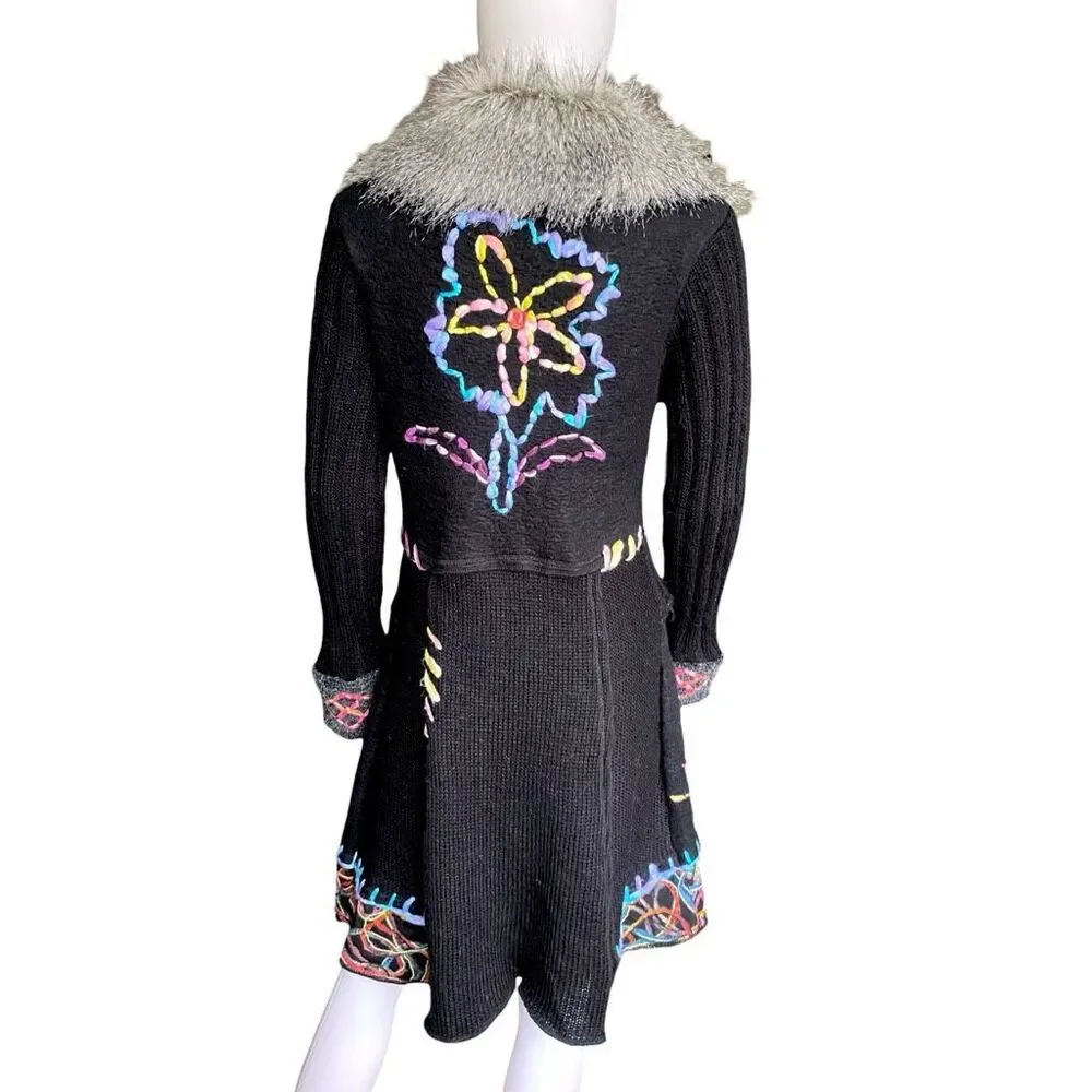 vintage whimsigoth embroidered fur cardigan
